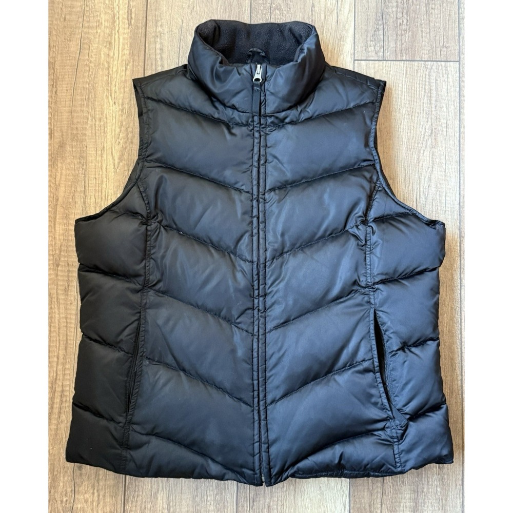 Eddie Bauer Premium GOOSE DOWN Insulated Black Puffer Vest Women's Sz L Pockets